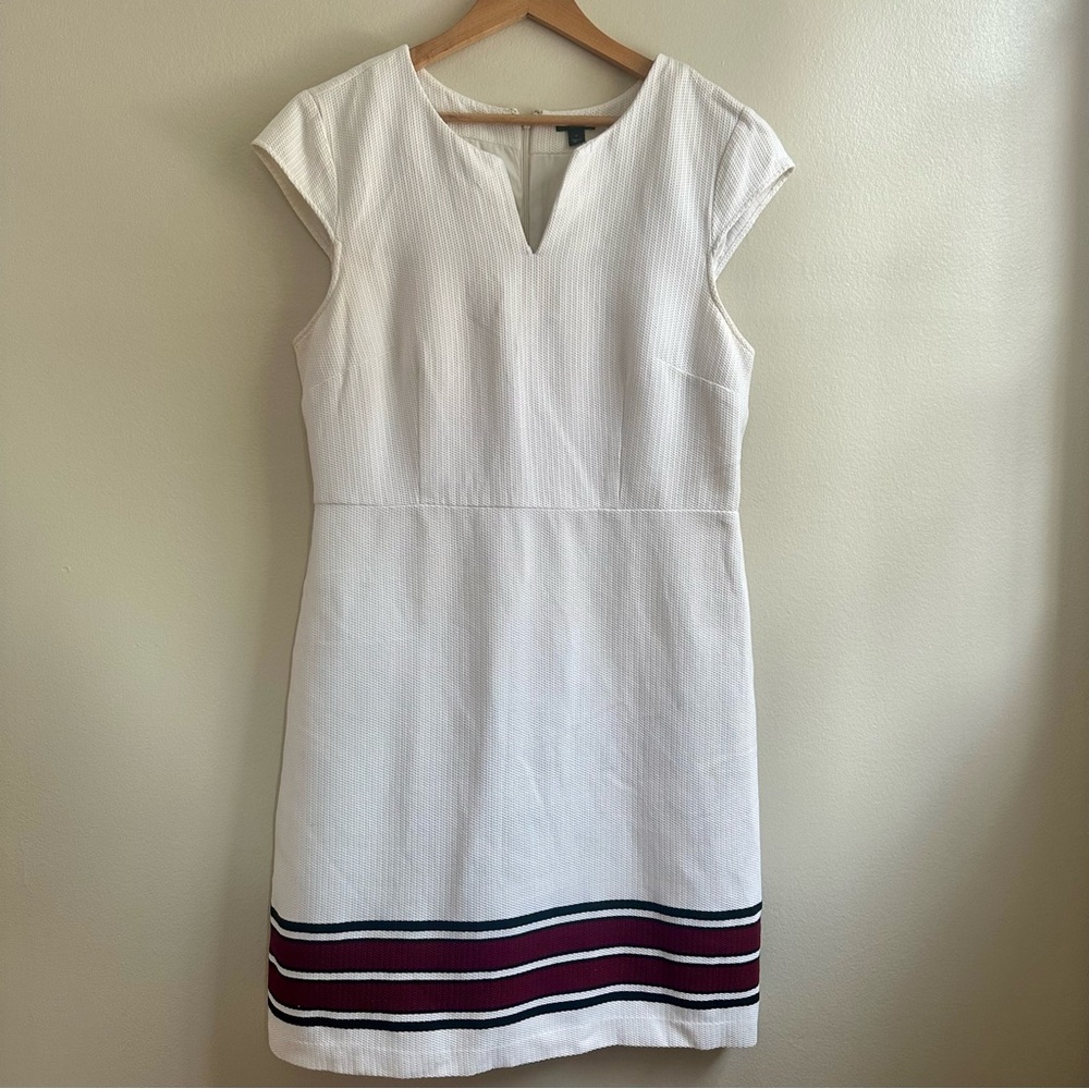 Ann Taylor White Sailor Dress, Size 14, with blue and red stripe detail